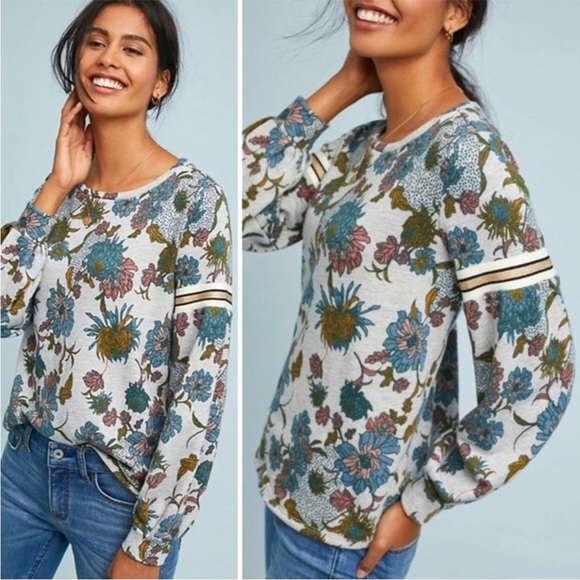Anthropologie Tops - Anthropologie Dolan Left Coast Tagawa Gray
Floral Blouson Sleeve Sweatshirt